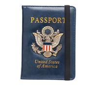 EcoGleam Cartera de viaje para pasaporte con bloqueo RFID para hombre y mujer, de piel sintética, con insignia de metal 3D, azul oscuro, 5.83x4.21x0.79zoll, Moderno