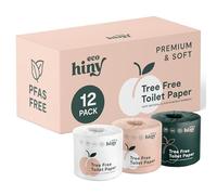 ecoHiny Papel higiénico de bambú suave y de alta calidad, sin PFAS, 12 megarrollos, 3 capas y 350 hojas, no tóxico, certificado FSC, seguro séptico, sin BPA, papel higiénico sin árboles, embalaje sin