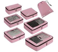 ECOHUB Organizador Maleta de 7 Piezas Packing Cubes de Resistente al Desgarro Organizador Mochila Ecológico Organizador de Viaje Organizador de Equipaje Cubos de Embalaje para Ropa, Zapatos (Rosa)