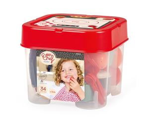 Ecoiffier 100por ciento Chef Barril vajilla con 34 Accesorios, Juego de imitación con Platos, Cubiertos y Alimentos, Set de Cocina Infantil para Aprender Jugando Desde 18 Meses (7900012603)