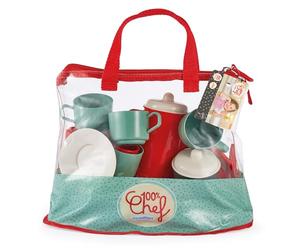 Ecoiffier 100por ciento Chef Bolso vajilla con 35 Accesorios, Juego de imitación con Platos, Cubiertos, Tazas y Tetera, Set de Cocina portátil Desde 18 Meses (3280250126409)