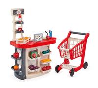 Ecoiffier 100por ciento Chef supermercado con Carrito, mostrador con Productos, TPV, báscula, micrófono y Accesorios, Juego de imitación Desde 18 Meses (7900001676)