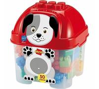 Ecoiffier -Contenedor Perrito con 50 Bloques de Construcción, Transparente y con Tapa, para Niños A Partir de los 18 Meses