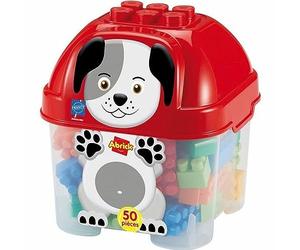 Ecoiffier -Contenedor Perrito con 50 Bloques de Construcción, Transparente y con Tapa, para Niños A Partir de los 18 Meses