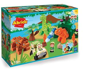 Ecoiffier - Dinoland Bloques de Construcción Abrick, Incluye Vehículo y Dos Personajes, Bloques para Construir Dinosaurios, Adecuado A Partir de 18 Meses (7600002995)
