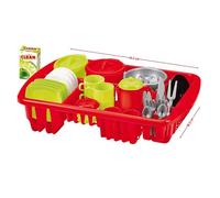 Ecoiffier- Escurridor grande 43cm con vajilla, Incluye platos, vasos, cubiertos, hasta 42 piezas, A partir de 18 meses