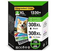 ECOINKO Cartuchos 308XL BK+CMY - 1330+ Páginas, Reemplazo para Tinta HP 308 XL Negro y Color Originales, Tinta Impresora 308 XL para HP Envy 6100e 6120e 6122e 6132e 6520e Deskjet 2910 2920 2921