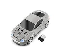 ECOiNVA - Ratón óptico para ordenador portátil Aston Martin Wirelss con forma de coche, 2,4 GHz, receptor USB AAA, funciona con pilas, luz LED (gris)