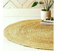 EcoKunst EKR-J101 - Alfombra redonda de yute tejida a mano 100 % fibra natural, diseño étnico bohemio, color natural, para salón, dormitorio, pasillo (200 cm)