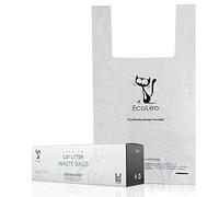EcoLeo Bolsas de basura para gatos - XL, certificadas, compostables, biodegradables, gruesas, a prueba de fugas, bolsas para excrementos de mascotas y perros con asas fáciles de atar, 26,7 x 47 cm