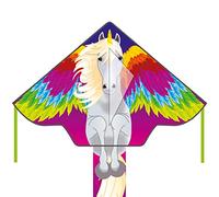 Ecoline 102151 Simple Flyer Pegasus - Cometa para niños (120 cm, a partir de 5 años, 75 x 120 cm y cola de dragón de 1,5 m, incluye cuerda de poliéster de 17 kp, 25 m en el mango, 2-5 unidades)
