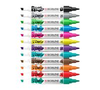 Ecoline Duotip Rotuladores de Acuarela Líquida Set de 12 Colores Básicos | Rotuladores con Punta Fina y Punta Ancha de Cincel
