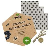 ecolly Toallitas de cera de abejas - Juego de 3 (S, M, L), Papel de cera de abejas, Premium Beeswax Wraps, Sin plástico y reutilizable, sin aceite de jojoba - Grey Spots