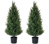 ECOLVANT Árbol topiario Artificial, Dos árboles de Cedro Artificiales de 3 pies, para Interiores y Exteriores, Resistentes a los Rayos UV, arbustos en Maceta, arbustos Artificiales