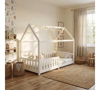 ecomi® Cama Infantil con Protección Anticaídas, Blanco, 80x160 cm | Somier incluido, Diseño de Casa - Cuna, 90 x 200/80 x 160 cm disponibles, Material Natural