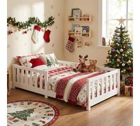 ecomi Cama infantil de 80 x 160 cm con protección anticaídas, cama para niños, cama de suelo con somier para niños, cunas para niñas y niños, madera maciza de pino en color blanco