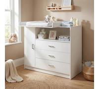 ecomi Cómoda Cambiador para bebé en Madera con Plan de Cambiar, 3 cajones, 1 puerta, Altura 100 cm, Color Blanco, Dimensiones 113x100 cm, tiradores cromados