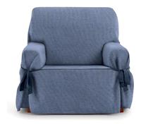 ECOMMERC3 | Funda de Sofá 1 Plaza de Tejido Jacquard No Elástico - Funda Sofá Color Azul Ajuste con Lazos Decorativos y Protección Elegante para tu Sofá