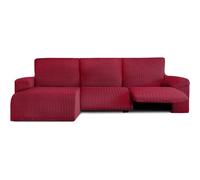 ECOMMERC3 | Funda Sofá Chaiselongue Brazo Corto Izquierda con Relax - Funda Sofá ChaiseLongue Color Burdeos Bielástica, Transpirable y Fácil de Colocar con Espumas de Sujeción y Gomas