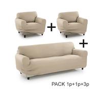 ECOMMERC3 | Funda Sofá Tamaño Pack Trio (3 Plazas + 1 Plaza + 1 Plaza) Efecto Sofá Nuevo - Funda Sofá Color Beig Fácil Instalación Ajuste