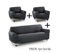 ECOMMERC3 | Funda Sofá Tamaño Pack Trio (3 Plazas + 1 Plaza + 1 Plaza) Efecto Sofá Nuevo - Funda Sofá Color Gris Fácil Instalación Ajuste