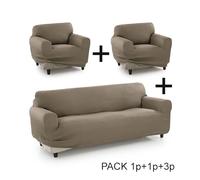 ECOMMERC3 | Funda Sofá Tamaño Pack Trio (3 Plazas + 1 Plaza + 1 Plaza) Efecto Sofá Nuevo - Funda Sofá Color Lino Fácil Instalación Ajuste