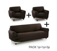 ECOMMERC3 | Funda Sofá Tamaño Pack Trio (3 Plazas + 1 Plaza + 1 Plaza) Efecto Sofá Nuevo - Funda Sofá Color Marron Fácil Instalación Ajuste