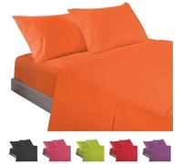 ECOMMERC3 | Juego de Sábanas 3 Piezas Cama 90 Fabricado 100% Made in Spain - Juego de Sábanas con Bajera, Encimera y 1 Funda Almohada Color Naranja, Sábana Extrasuave y Ligera