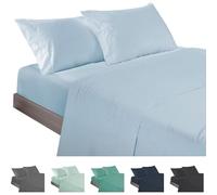ECOMMERC3 | Juego de Sábanas 4 Piezas Cama 160 Fabricado 100% Made in Spain - Juego de Sábanas con Bajera, Encimera y 2 Fundas Almohada de 45x85 Color Azul Celeste