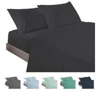 ECOMMERC3 | Juego de Sábanas 4 Piezas Cama 200 Fabricado 100% Made in Spain - Juego de Sábanas con Bajera, Encimera y 2 Fundas Almohada de 45x110 Color Negro