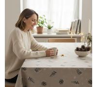 ECOMMERC3 Mantel Navidad Antimanchas Mesa Rectangular 300x140 cm Piñas Gris | Para dejar la mesa lista de una vez, impermeable, tejido resinado, se lava a máquina, borde bien rematado