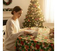 ECOMMERC3 Mantel Navidad Antimanchas Resinado Rectangular 300x140 Estrella | Para dejar la mesa lista de una vez, impermeable, tejido resinado, se lava a máquina, borde bien rematado