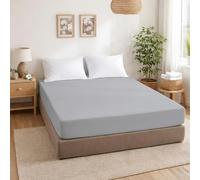 ECOMMERC3 | Sábana Bajera Cama 105 Ajustable 100% Algodón Suave, Transpirable y Ajuste Sábana Bajera Color Gris Plata para Colchones de hasta 30 cm de Altura