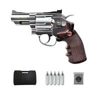 Ecommur. Bruni 708S Plata 2,5" | Revólver de perdigones (Bolas BB's de Acero) de Aire comprimido semiautomática 4,5mm + maletín + balines y CO2