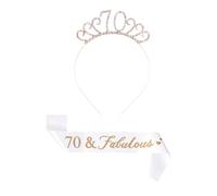 Ecomtwist Juego de banda y tiara de 70 cumpleaños - Oro rosa 70 y fabulosa banda de satén y tiara de diamantes de imitación - Ideal para regalos de 70 cumpleaños, decoraciones y accesorios para