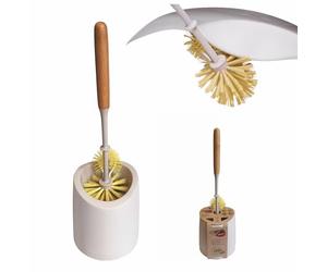 ECONATURAL by York Cepillo de Inodoro con Mango de bambú, Cepillo de Inodoro con Limpiador de Bordes EKO Natural para baño 14 x 14 x 40 cm, Color marrón y Blanco 3064090-009171