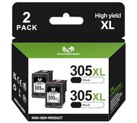 Economink 305XL Cartuchos de Impresora para HP 305, Alta Capacidad, Recambio Compatible con Tinta HP 305 para DeskJet 1210 1212 2700 2710e 2720e Envy 6000 6030e Pro 6400 6420e, Paquete de 2 Negro