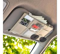 EcoNour Organizador de visera de coche (beige) | Organizador de visera de accesorios interiores de automóviles | Soporte para gafas de sol con cremallera de red multibolsillo | Organizador de bolsa de