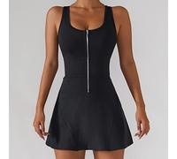 Ecoodisk IMITACIÓN DE Verano Denim Mujeres Deportes Deportes Vestidos de Tenis Damas Vestidos de Cremallera de Gimnasio con Pantalones Cortos sin Mangas Tenis Falda-Black,S