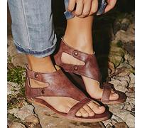 Ecoodisk Mujeres Sandalias Planas de Cuero Suave Mujeres Sandalias de Verano Casco Gladiator Sandalias Mujer - Color: Red Brown - Talla: 8.5