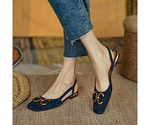 Ecoodisk Nuevos Zapatos Planos de Mujeres en el tacón bajo Boca de la Boca del tacón Damas Zapatillas de Metal francés Hebilla Transpirable clásica Coreana Mary Jane Calzado