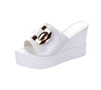 Ecoodisk Sandalias de cuña de plataforma sexy de verano para mujer, zapatos de tacón alto, blanco, 38