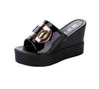 Ecoodisk Sandalias de cuña de plataforma sexy de verano para mujer, zapatos de tacón alto, negro, 39