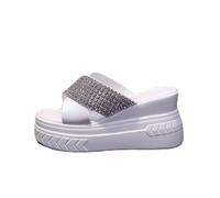 Ecoodisk Sandalias y sandalias de verano con diamantes de imitación de plataforma blanca para mujer, sandalias de cuña casuales para mujer, zapatillas de mujer, blanco, 37