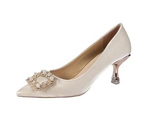 Ecoodisk Tacones de lujo con punta alta 2022 Nuevo satén All-Match Sexy Rhinestone Chicas francesas Stiletto Red Wedding Sandals Sandalias Mujeres-Beige,38