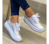 Ecoodisk Zapatillas de Deporte Femeninas de Tenis Zapatos Deportivos sin Deslizamiento Transpirables para Mujeres Plataforma de Punta Redonda Chaussure Calzado de Moda-Silver,38