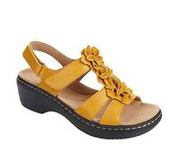 Ecoodisk Zapatos de mujer Verano Tallas grandes Sandalias de flor de punta redonda Sandalias de cuña Mujer Sandal-Amarillo, 40