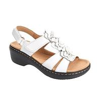 Ecoodisk Zapatos de mujer Verano Tallas grandes Sandalias de flor de punta redonda Sandalias de cuña Mujer Sandal-Blanco,35