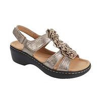 Ecoodisk Zapatos de mujer Verano Tallas grandes Sandalias de flor de punta redonda Sandalias de cuña Mujer Sandal-Oro,42