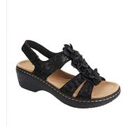 Ecoodisk Zapatos de mujer Verano Tallas grandes Sandalias de flor de punta redonda Sandalias de cuña para mujer Sandalia-Negro, 37